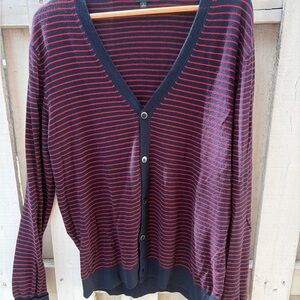Uniqlo Navy and Red Striped V‑Neck Cardigan